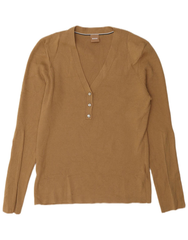 Suéter feminino Hugo Boss com decote em V Reino Unido 18 XL bege poliacrílico