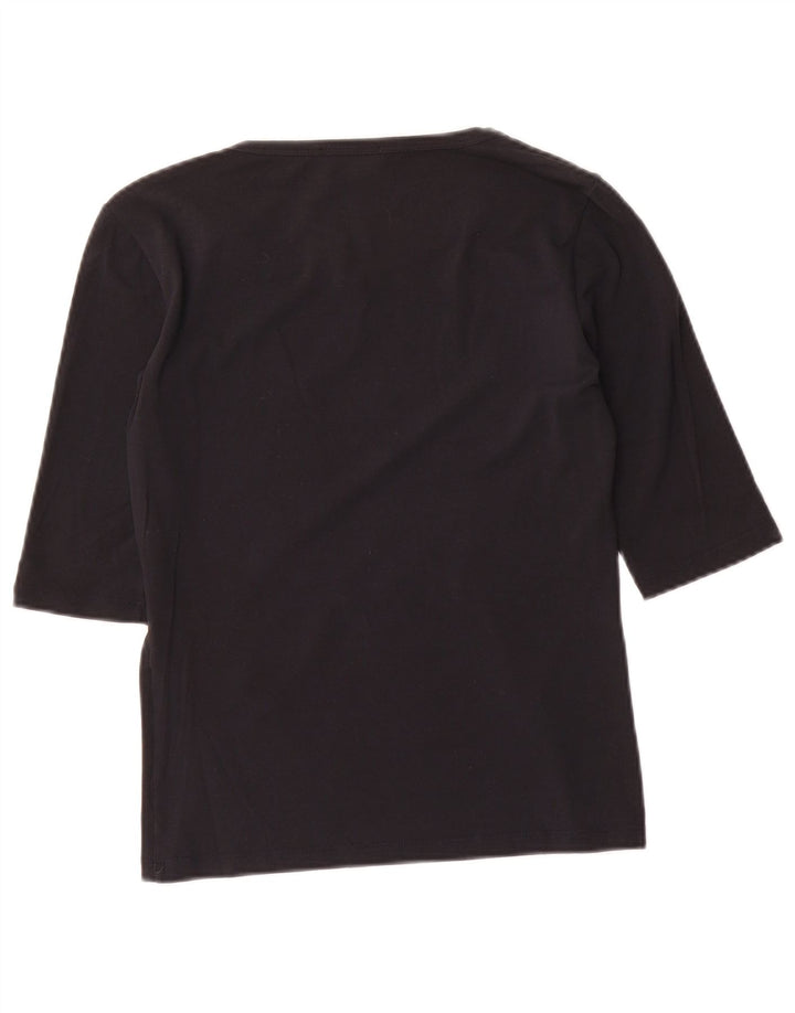 Top feminino Max Mara manga 3/4 UK 8 pequeno preto