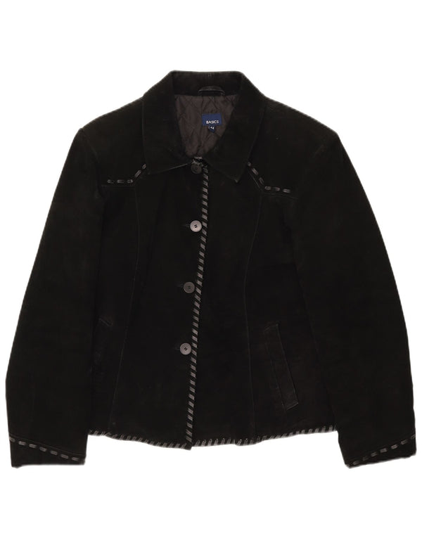 Jaqueta básica feminina de camurça Reino Unido 12 couro preto médio