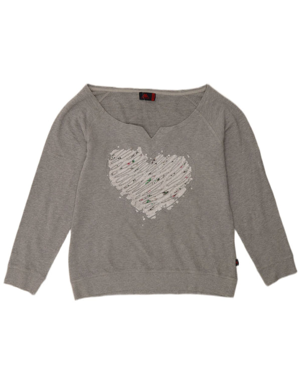 Kappa moletom gráfico feminino jumper UK 18 XL cinza manchado algodão coração