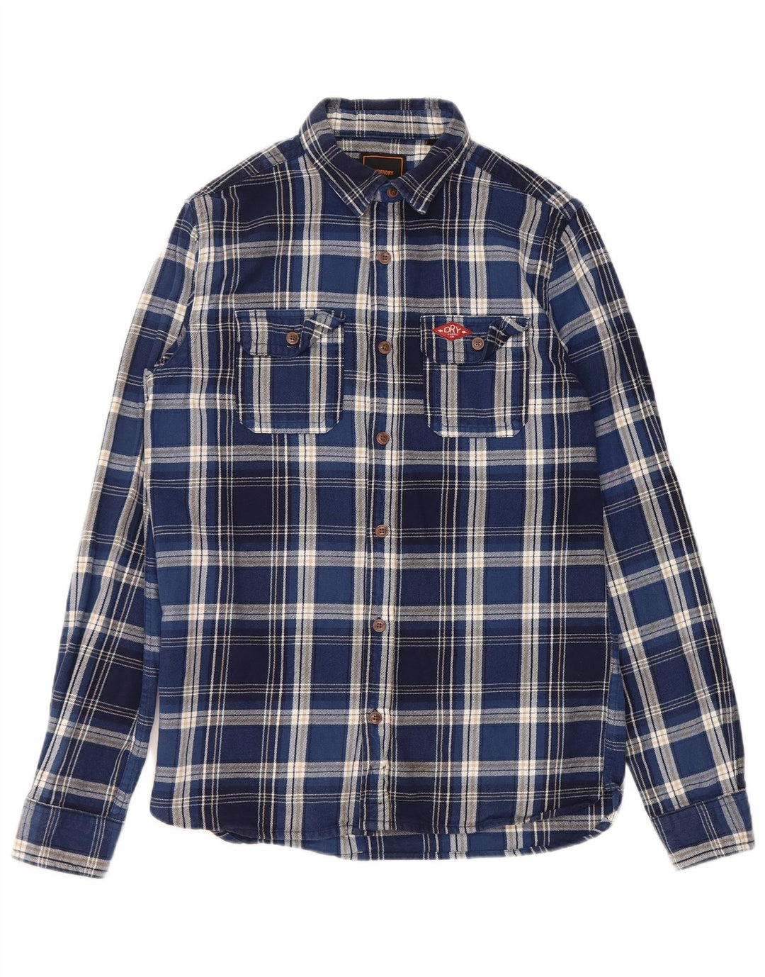 Camisa masculina de flanela SUPERDRY pequeno algodão xadrez azul