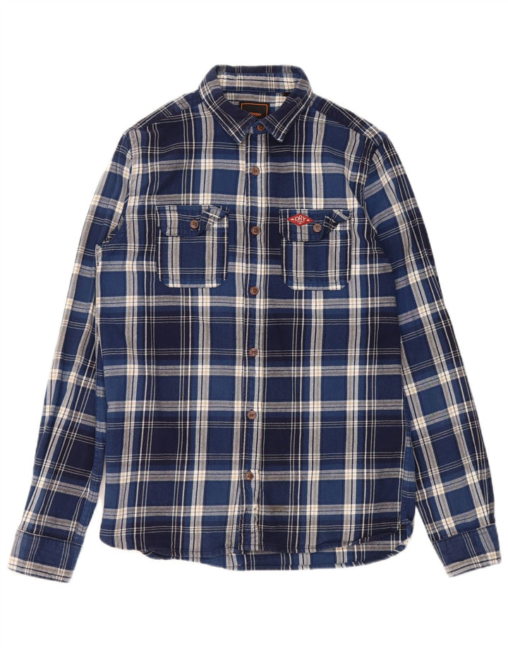 Camisa masculina de flanela SUPERDRY pequeno algodão xadrez azul