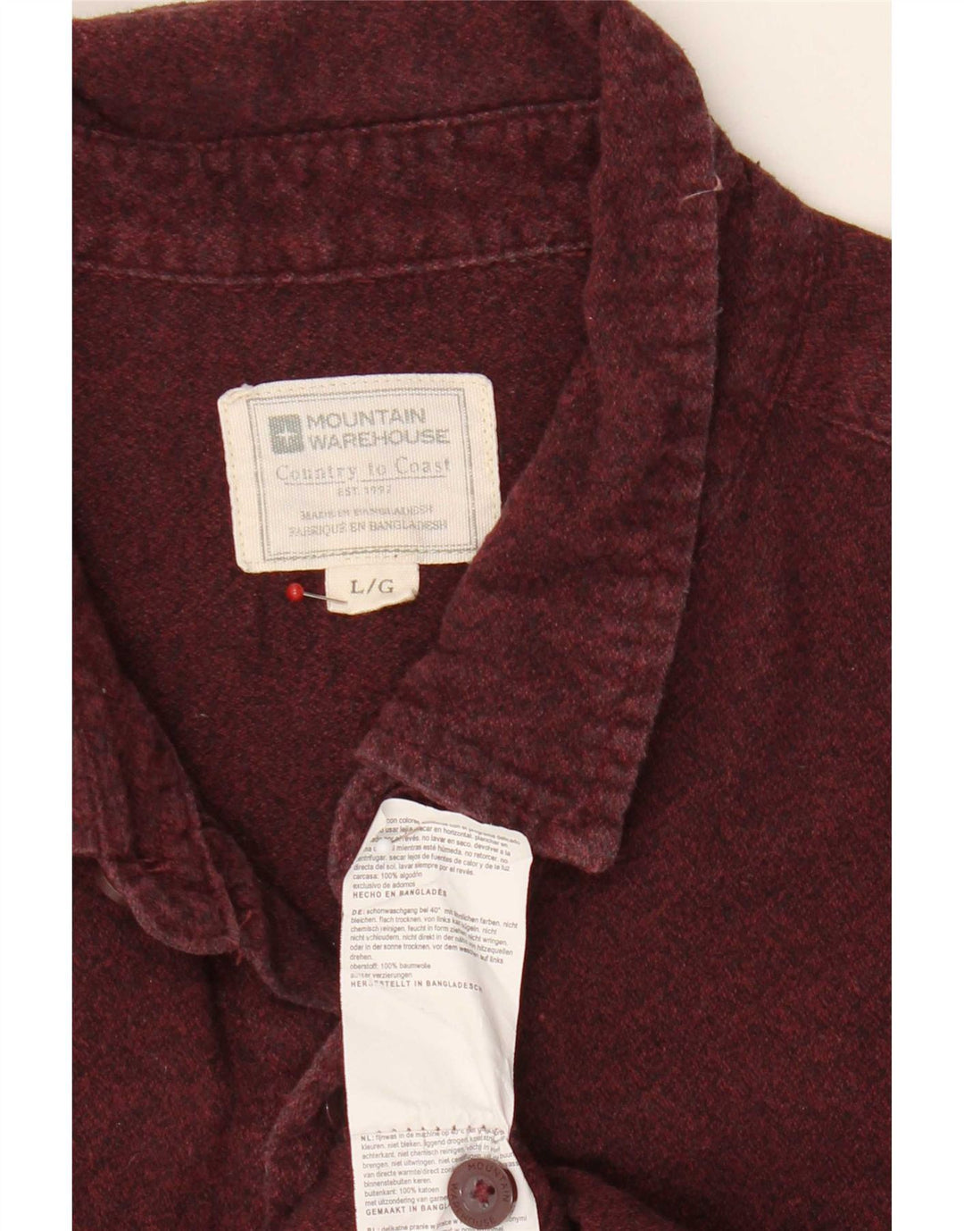 Camisa masculina de flanela Mountain Warehouse grande algodão Borgonha