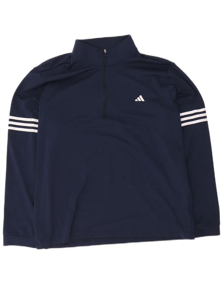 Adidas Mens Zip Neck Pullover Treino Top XL Azul Marinho Poliéster