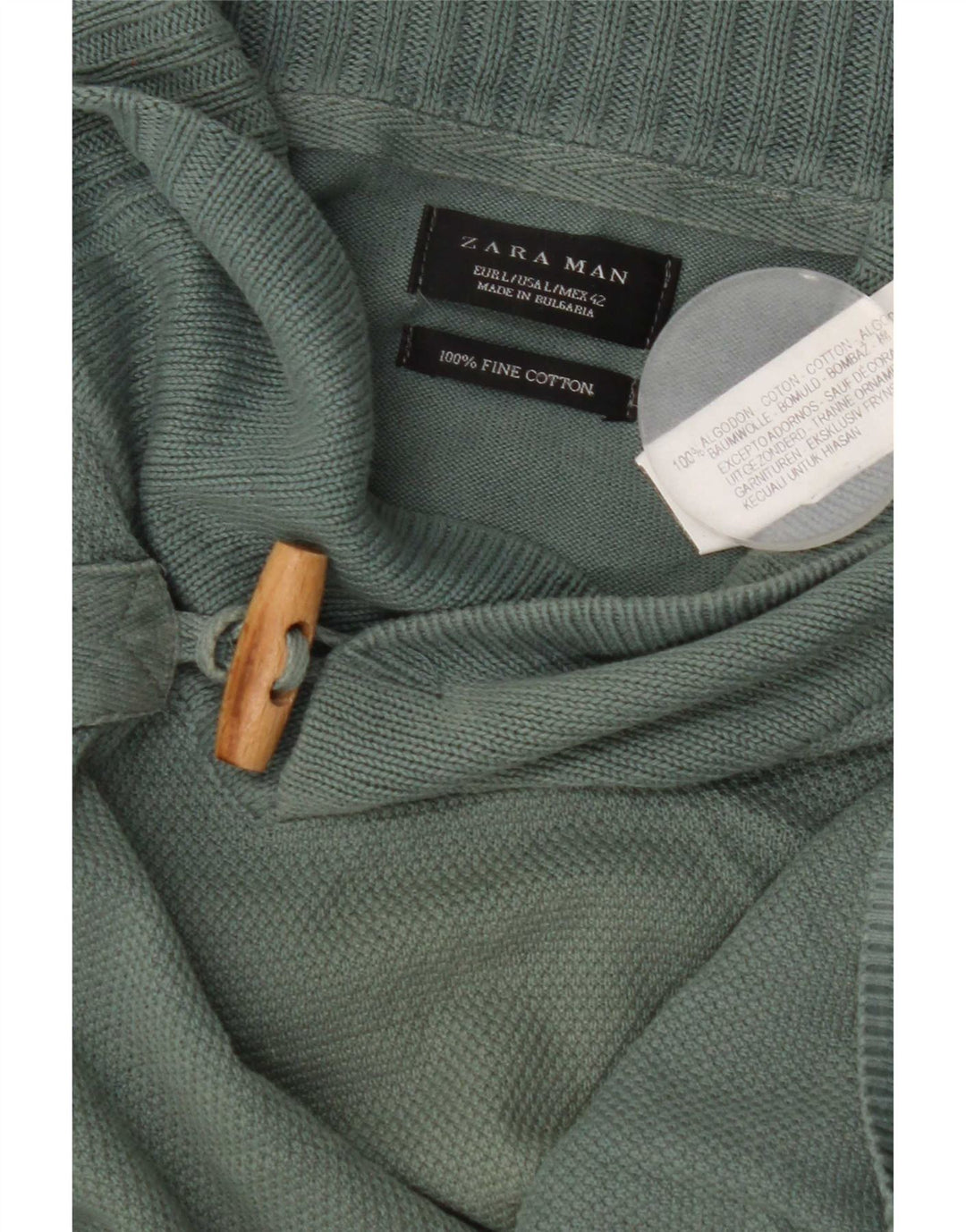 Zara Suéter masculino com gola xale e algodão verde grande