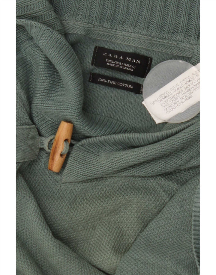 Zara Suéter masculino com gola xale e algodão verde grande