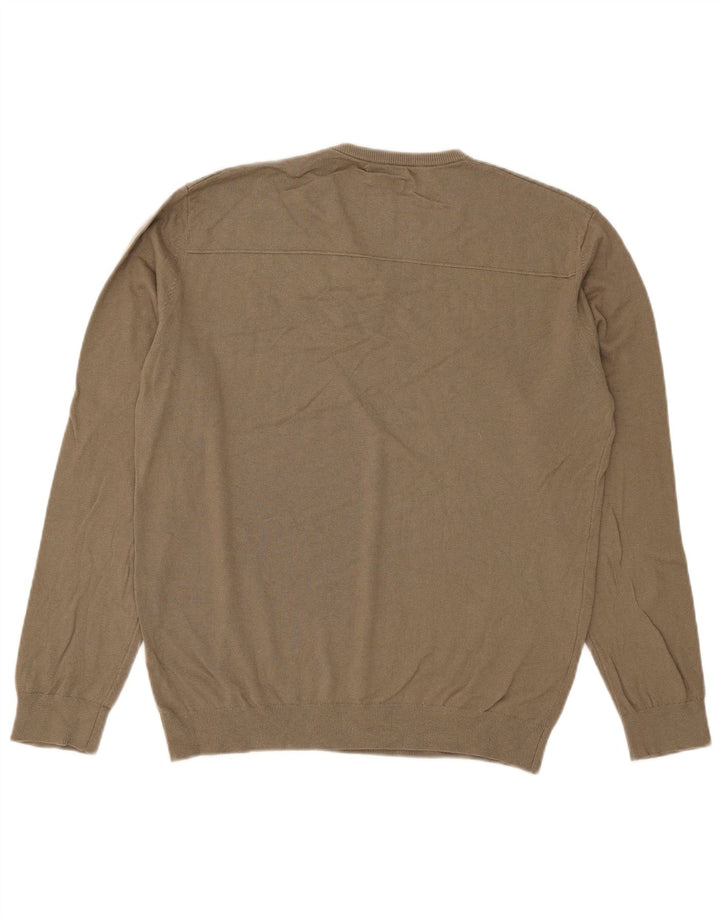 Suéter masculino Massimo Dutti com decote em V, grande algodão cáqui