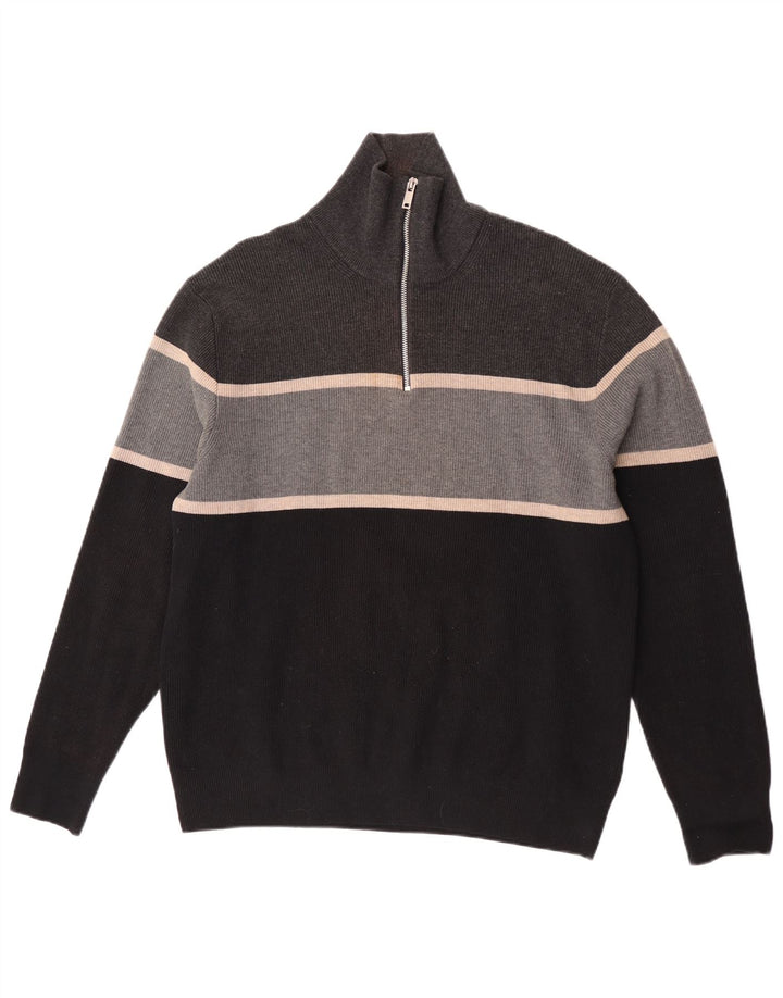 Suéter masculino Marks & Spencer com zíper e gola XL cinza colorblock poliéster
