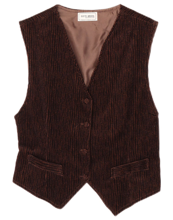 Colete de veludo feminino vintage Reino Unido 14 grande marrom