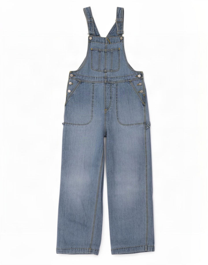Macacão feminino vintage cargo jeans reto médio W36 L32 algodão azul