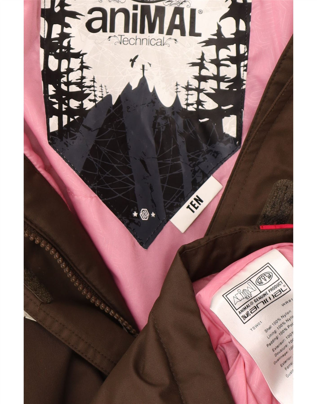 Jaqueta de chuva feminina com capuz grande ANIMAL Reino Unido 10 pequeno bloco colorido marrom