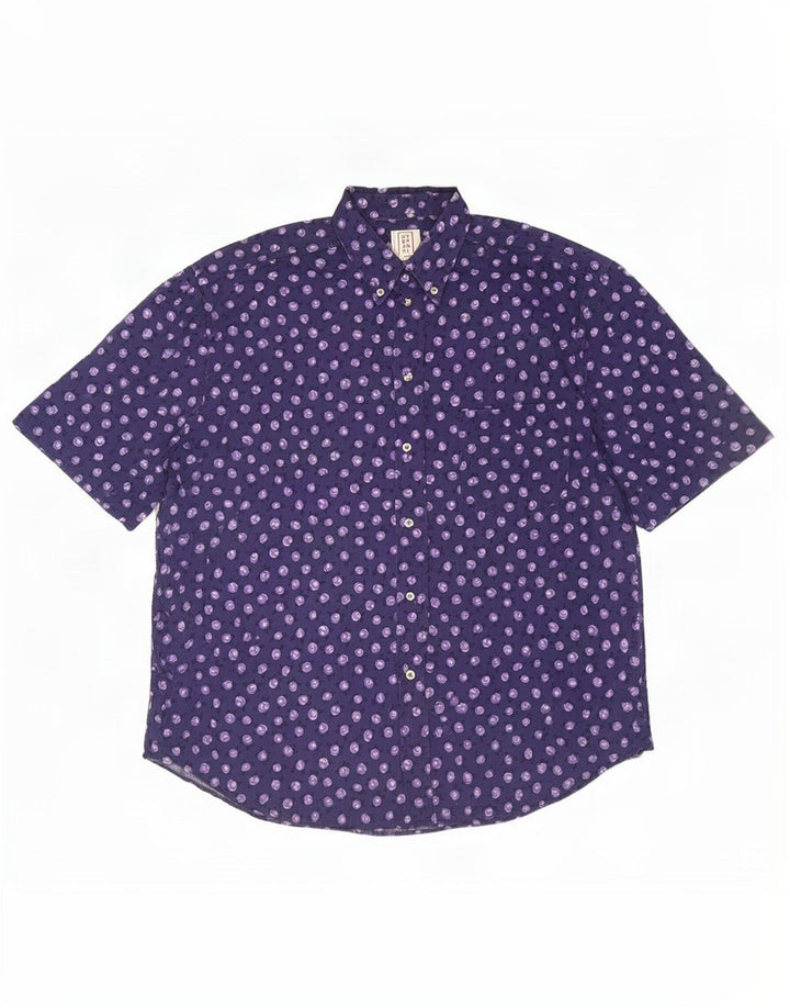 Stefanel Camisa masculina de manga curta com estampa abstrata de algodão azul marinho médio