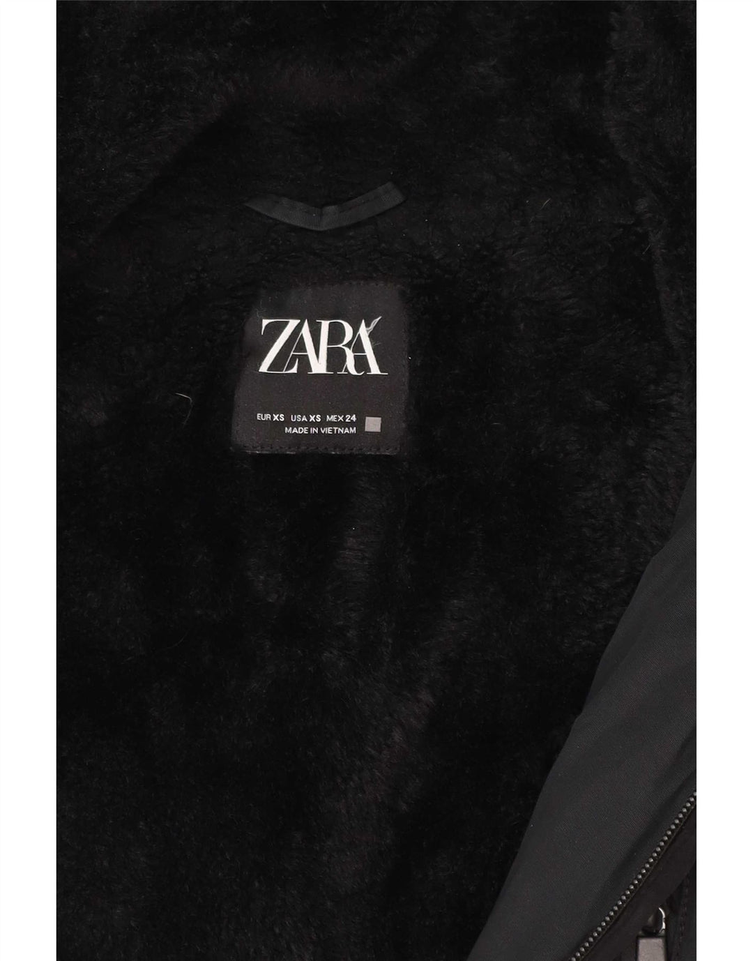 Jaqueta Parka com capuz feminina Zara UK 6 XS poliéster preto