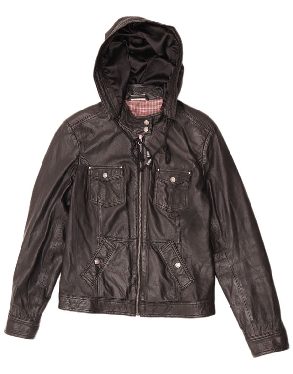 Jaqueta de couro com capuz feminina Street One UK 14 couro preto médio