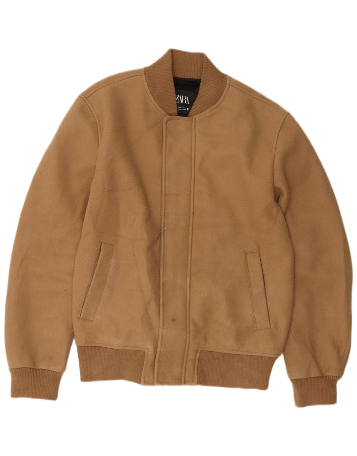 Jaqueta bomber masculina Zara UK 38 poliéster marrom médio
