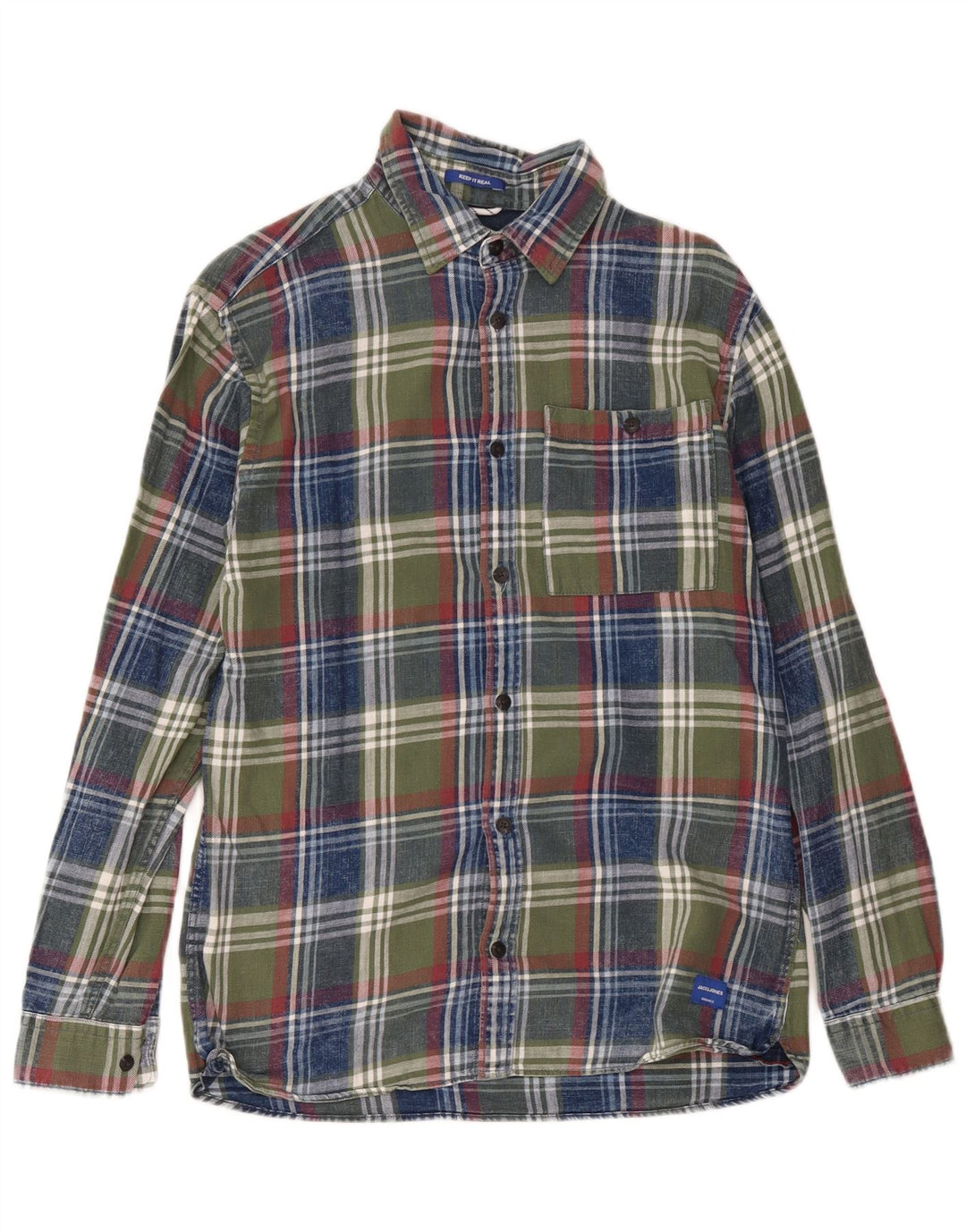 Camisa masculina de flanela Jack & Jones algodão xadrez verde médio