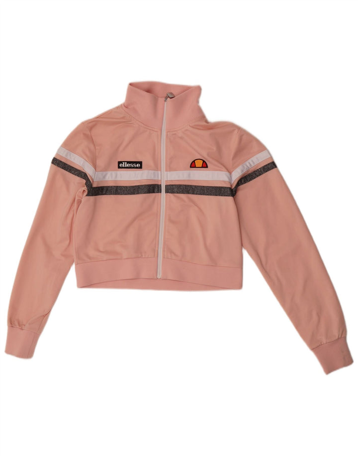 Ellesse Womens Crop Tracksuit Top Jacket UK 10 Small Pink Striped Poliéster
