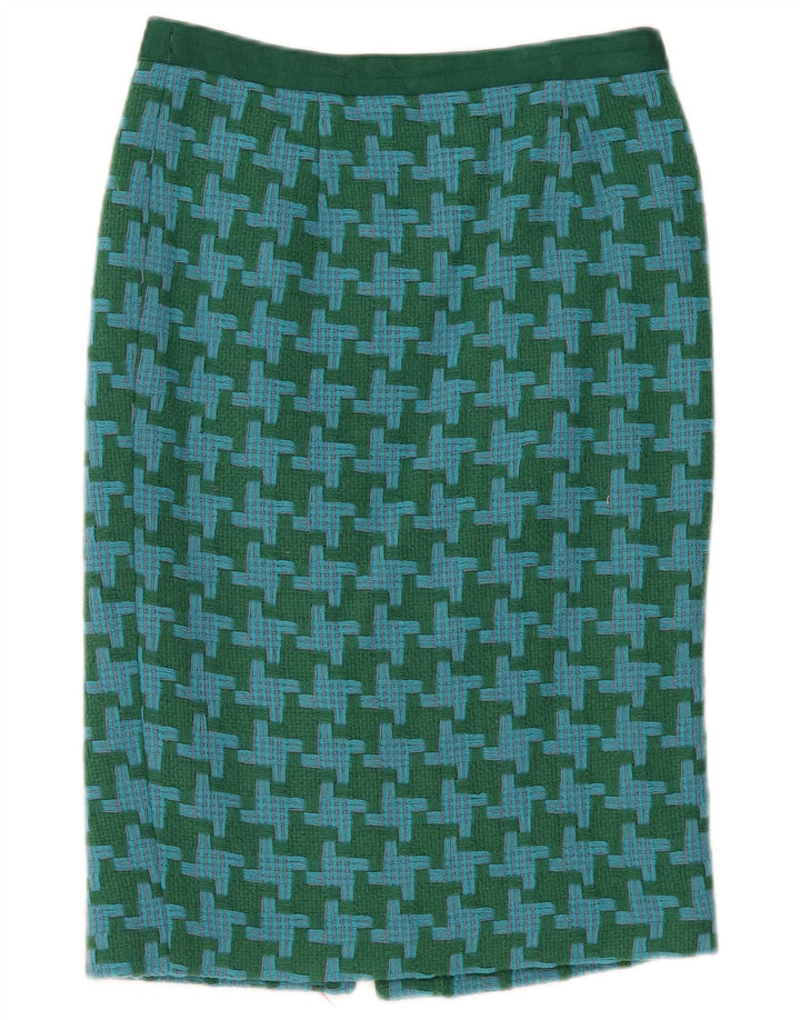 Saia lápis feminina Boden UK 10 pequena W30 verde houndstooth lã