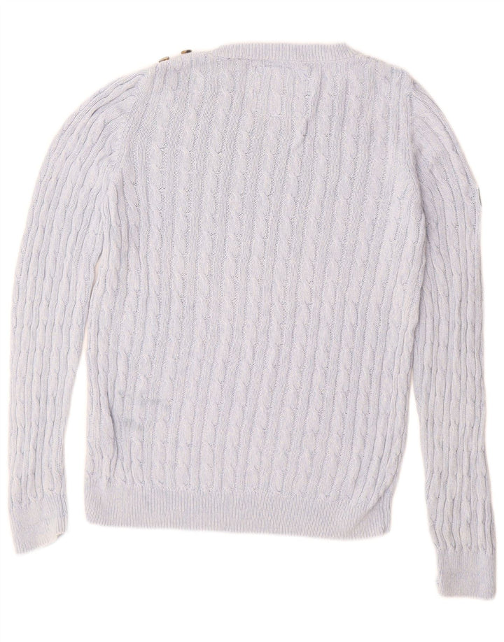 Suéter feminino SUPERDRY com gola canoa Reino Unido 14 grande algodão azul