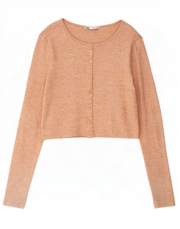 Zara Womens Crop Cardigan Top UK 12 Medium Pink Viscose