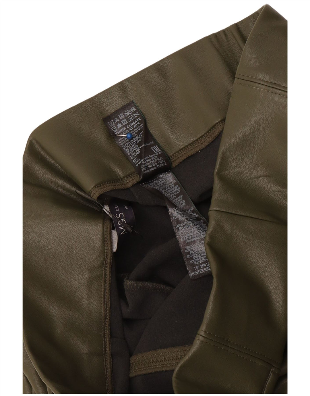 Leggings femininas de couro sintético Marks & Spencer Reino Unido 12 poliéster cáqui médio