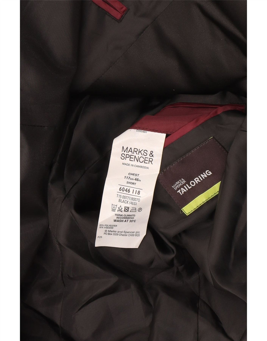 Jaqueta blazer masculina Marks & Spencer curta de 2 botões Reino Unido 40 grande preta