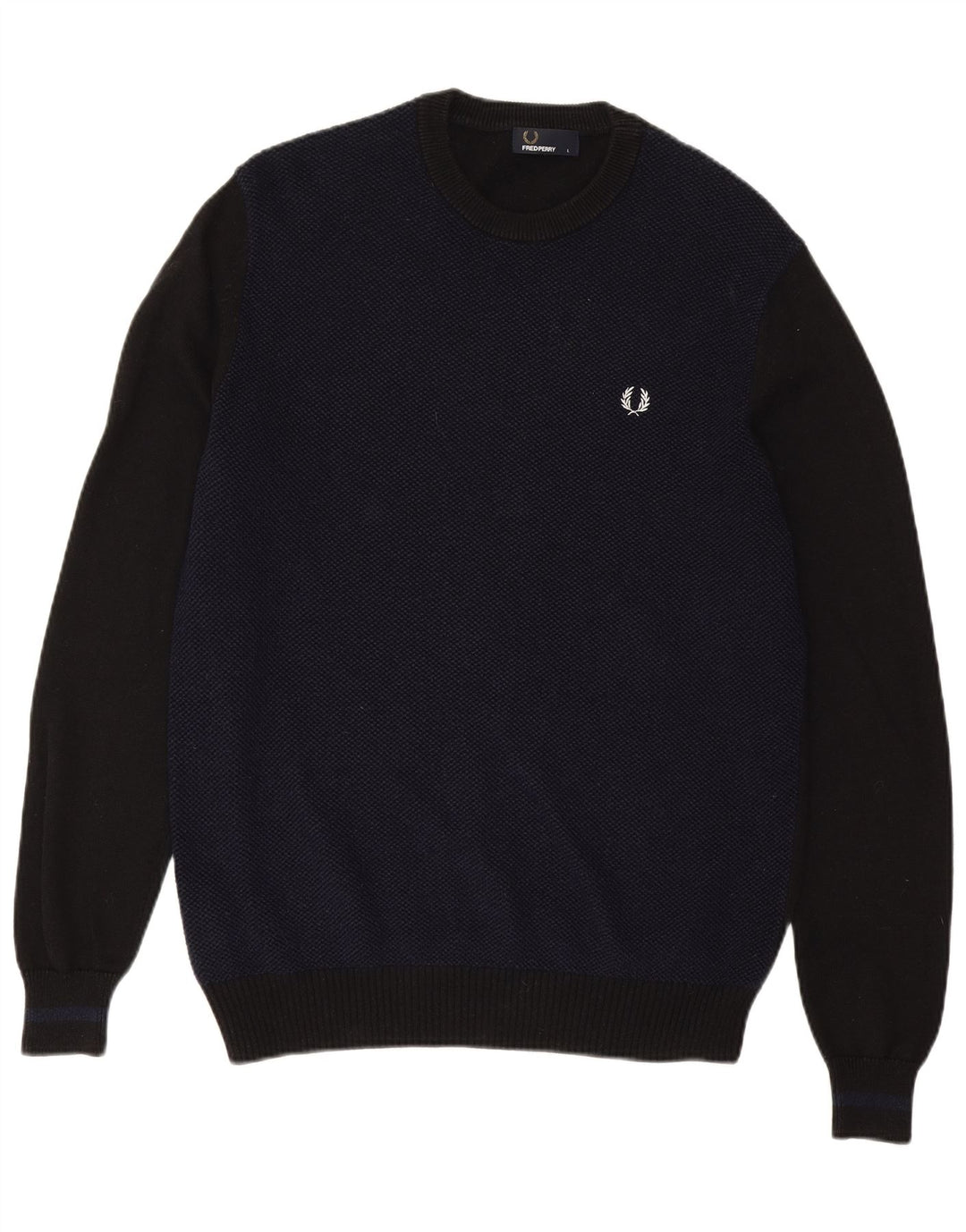 Suéter masculino Fred Perry com gola redonda, grande lã colorblock azul marinho