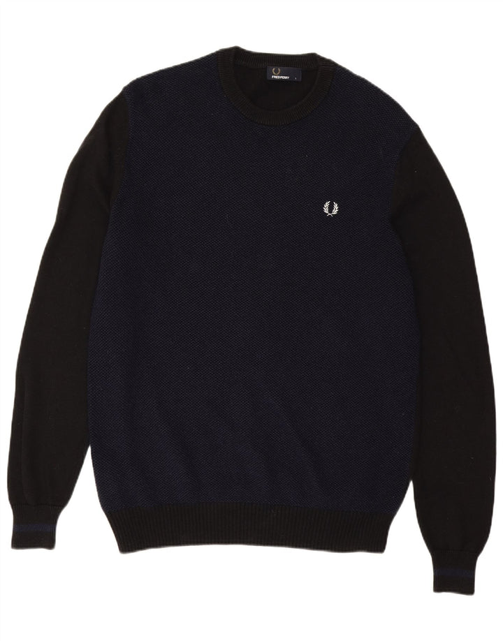 Suéter masculino Fred Perry com gola redonda, grande lã colorblock azul marinho
