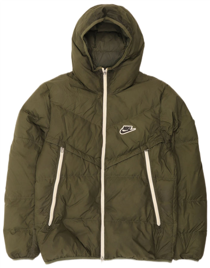 Jaqueta acolchoada com capuz masculina Nike UK 38 poliéster cáqui médio