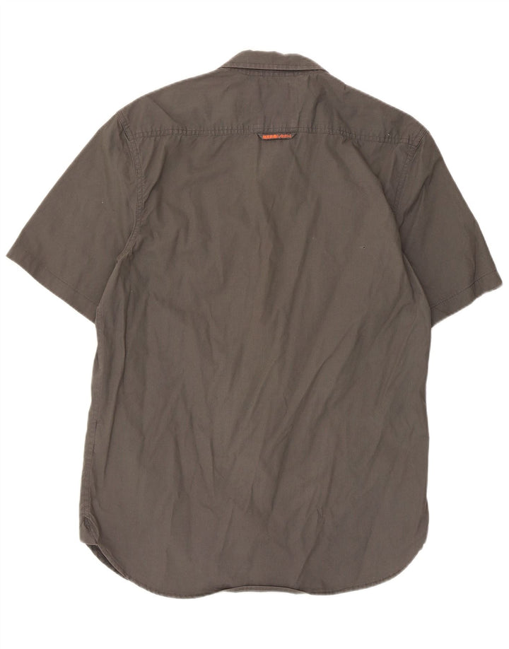 Camisa militar masculina de manga curta Superdry grande algodão cinza