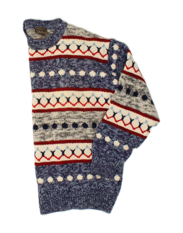 Suéter masculino SEVRES com gola redonda IT 50 lã Fair Isle azul médio