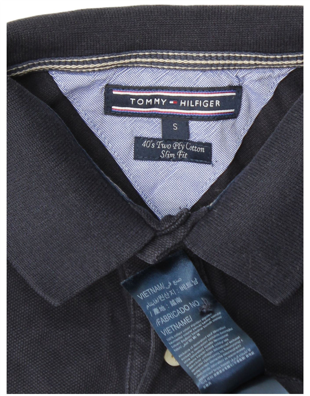 Camisa polo masculina TOMMY HILFIGER slim fit pequena algodão azul marinho