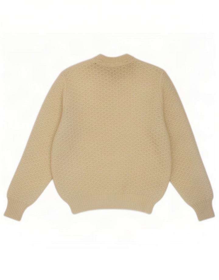 Suéter feminino vintage com gola redonda UK 14 bege médio
