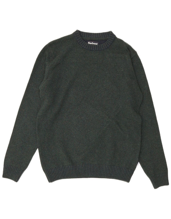 Barbour Mens Crew Neck Jumper Sweater Large Green Colourblock Wool