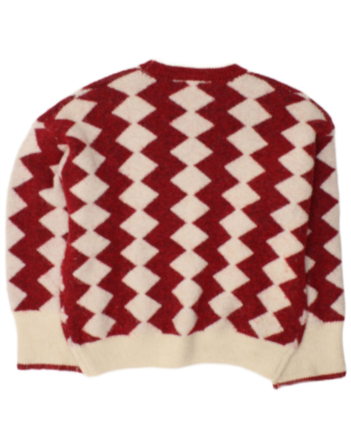 Suéter feminino Oasis com gola redonda grande, Reino Unido 10 pequeno vermelho geométrico