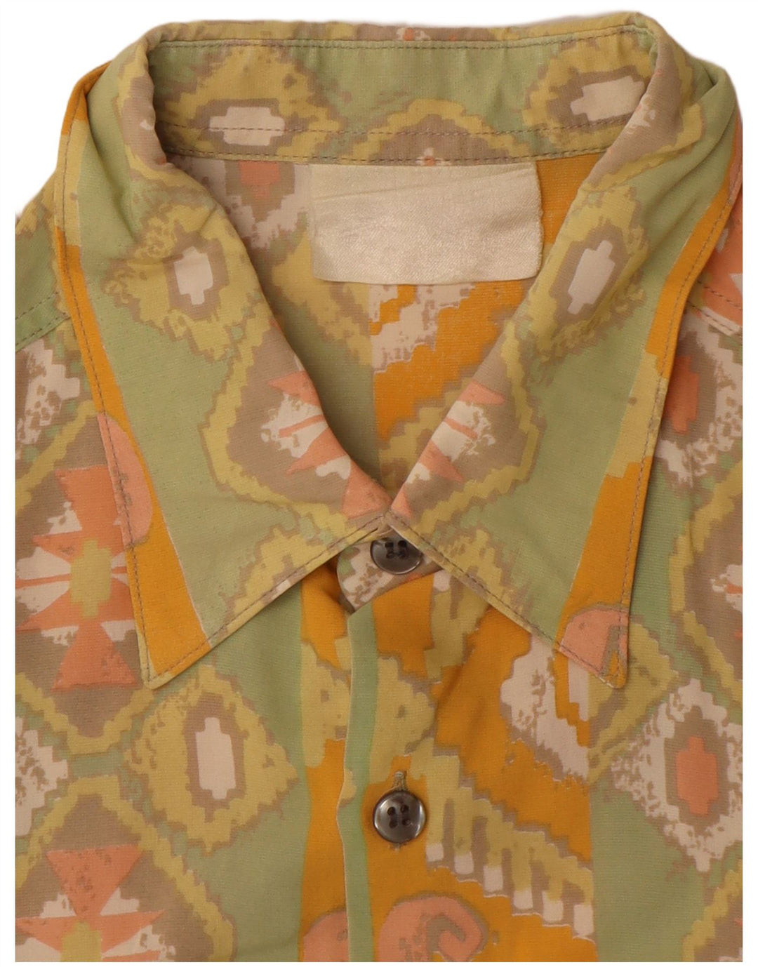Camisa masculina VINTAGE de manga curta em viscose geométrica amarela média