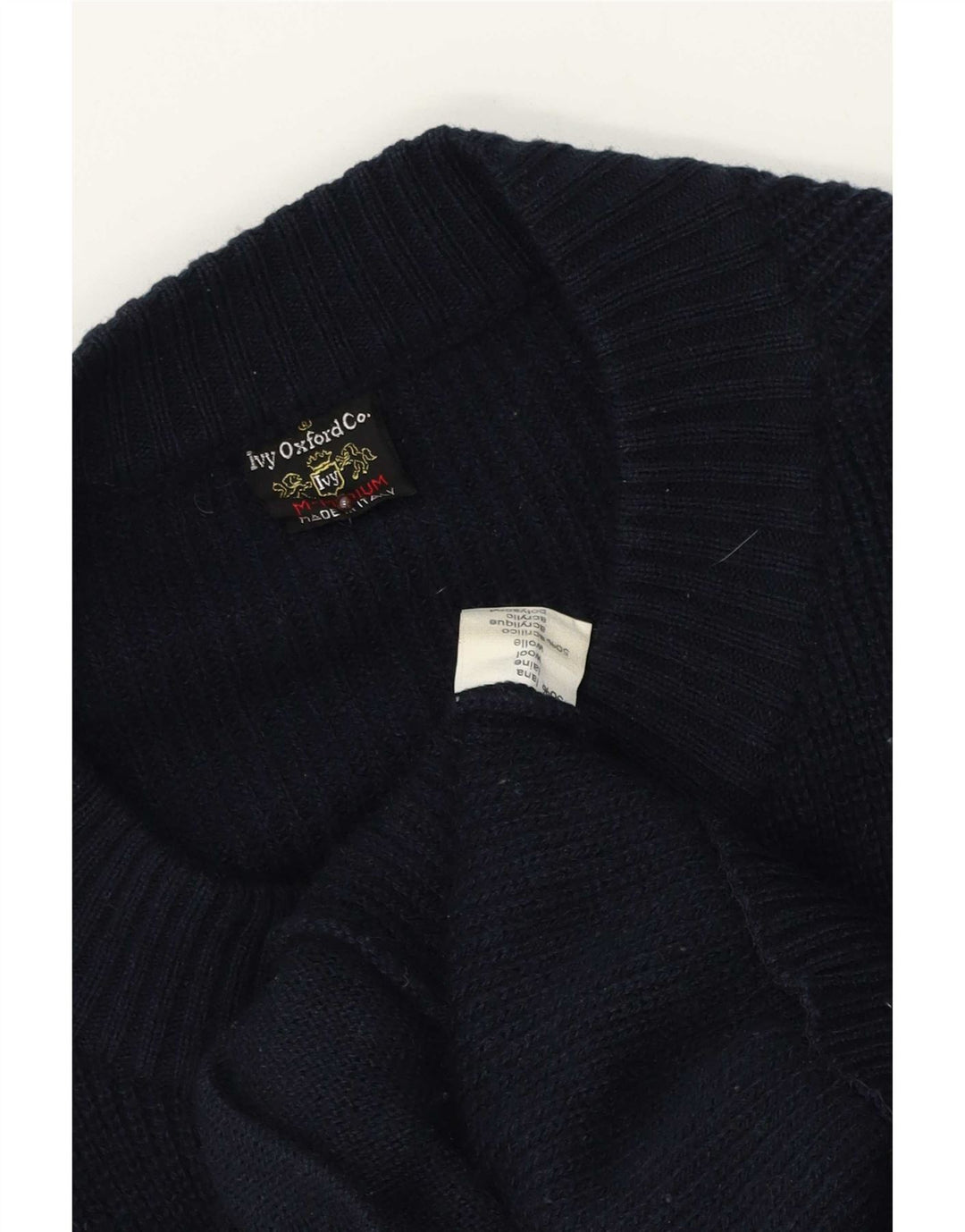 Suéter cardigã masculino Ivy Oxford de lã azul marinho médio
