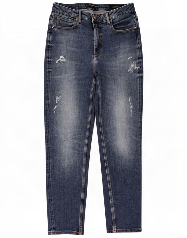 Calça jeans feminina Guess Mom Jean desgastada com cintura alta cônica W28 L28 azul