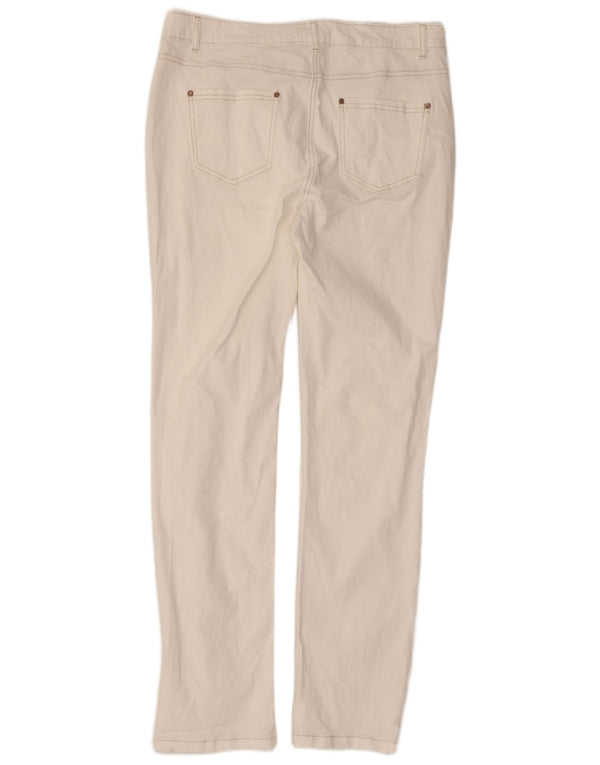 Calça feminina casual justa M&Co Reino Unido 12 médio W32 L30 algodão branco