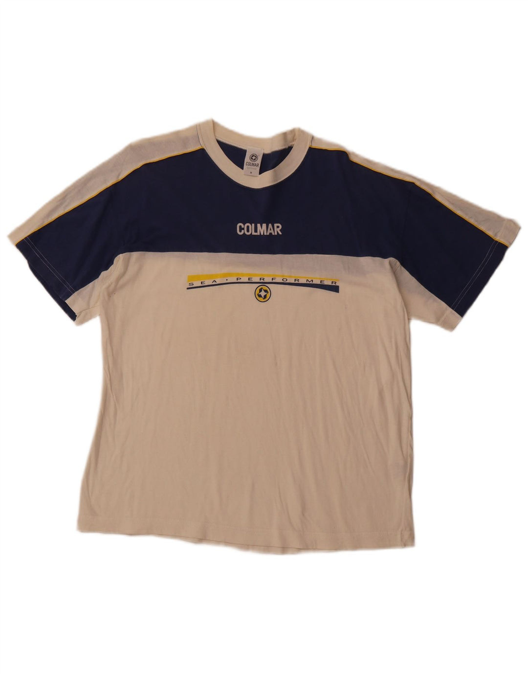 Camiseta gráfica masculina COLMAR Top médio branco colorblock algodão esportivo