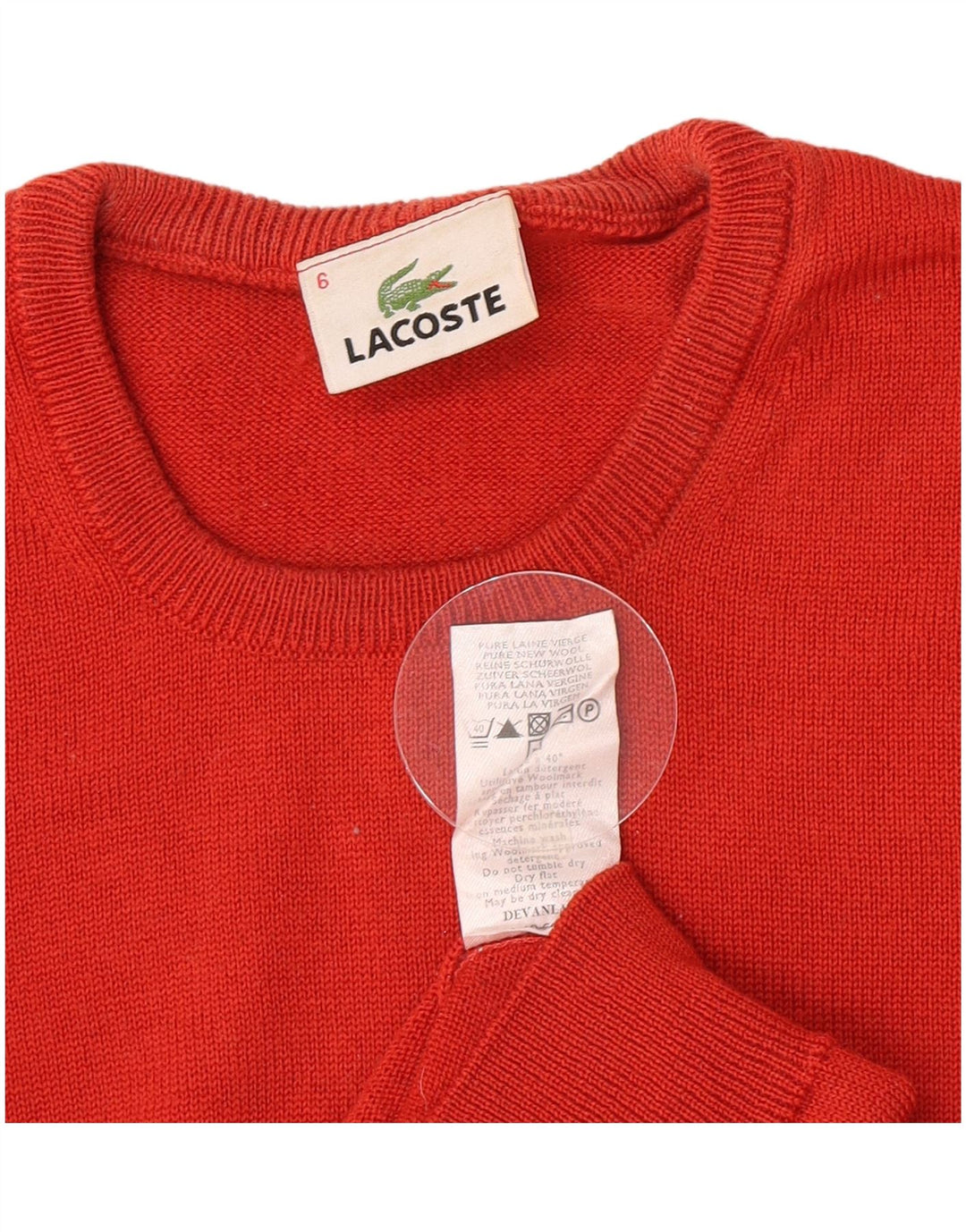 Suéter masculino Lacoste com gola redonda tamanho 6 XL lã virgem vermelha