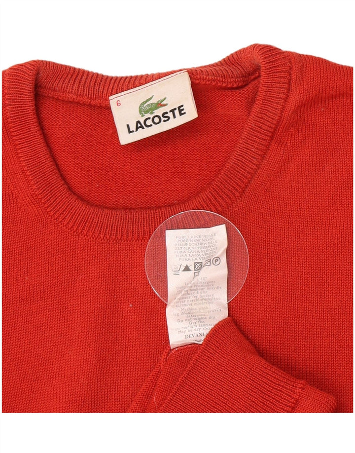 Suéter masculino Lacoste com gola redonda tamanho 6 XL lã virgem vermelha