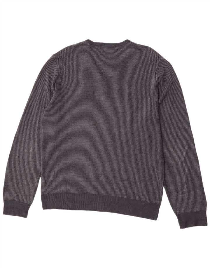 Suéter masculino Marks & Spencer com decote em V listrado médio azul marinho