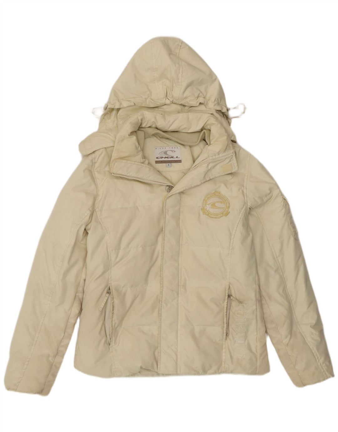 Jaqueta acolchoada com capuz masculina O'Neill UK 36 pequena poliéster branco