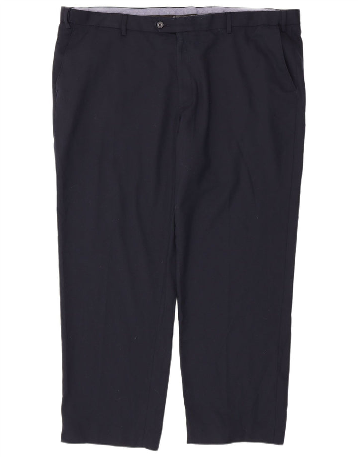 Calça masculina de ajuste regular Marks & Spencer W46 L31 azul marinho poliéster