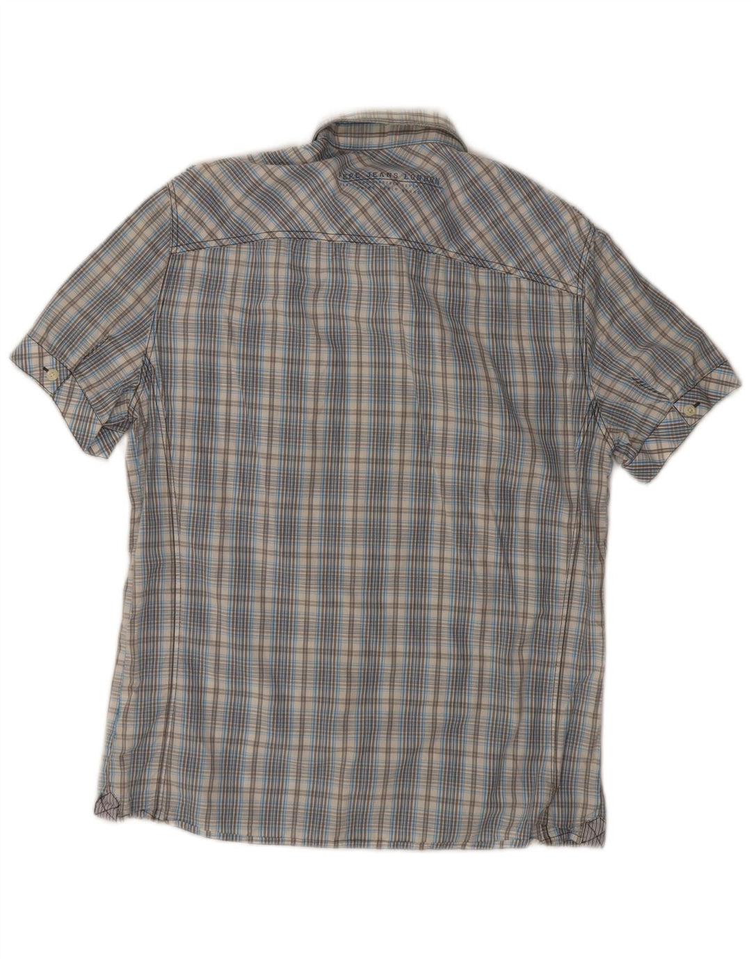 Camisa masculina PEPE Jeans Slim Fit manga curta azul médio xadrez algodão