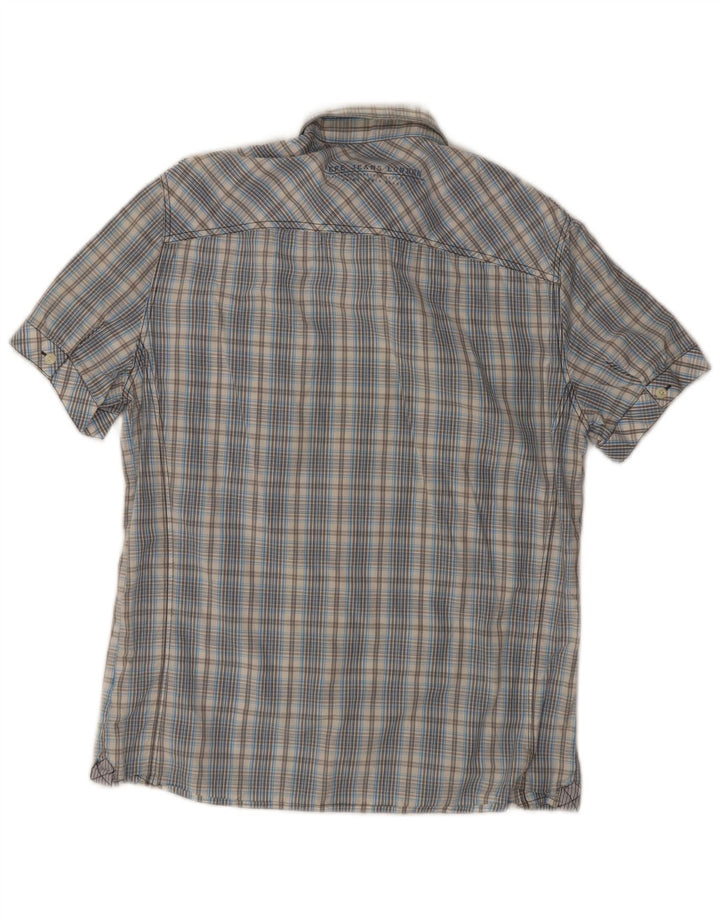 Camisa masculina PEPE Jeans Slim Fit manga curta azul médio xadrez algodão
