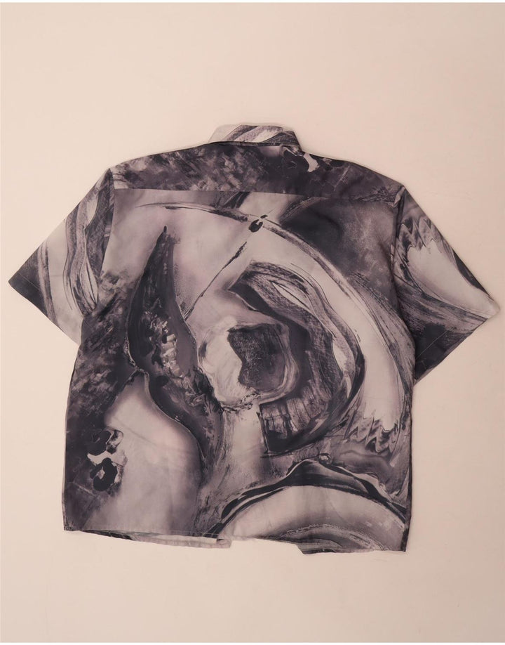 Camisa masculina vintage de manga curta com padrão abstrato XL cinza