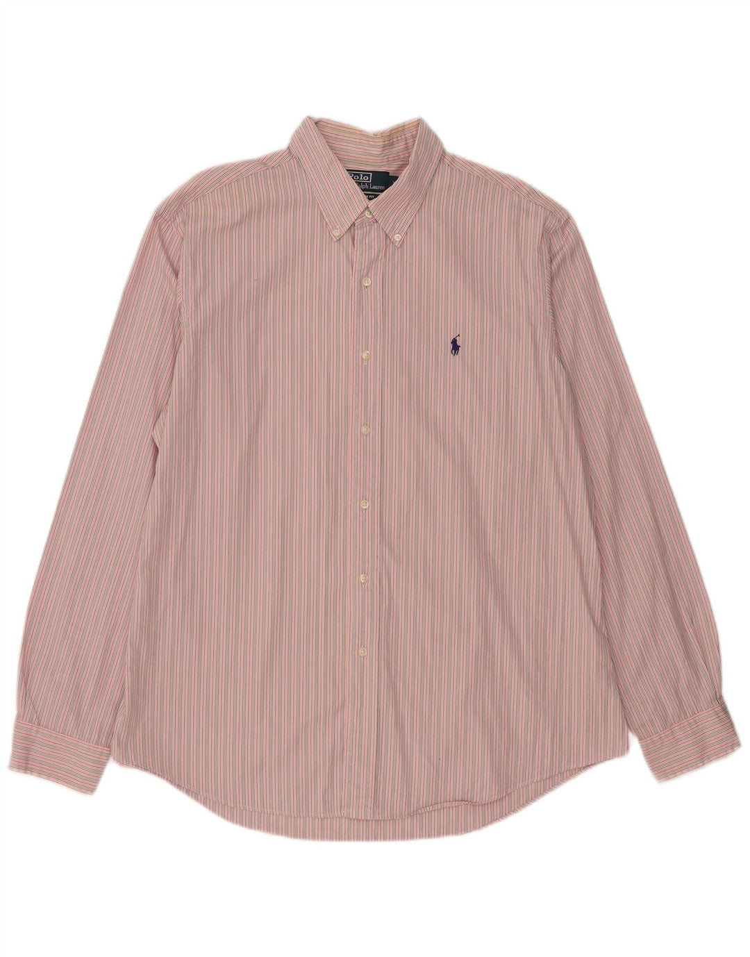Polo Ralph Lauren Mens Custom Fit Camisa XL Rosa Listrado Algodão Clássico
