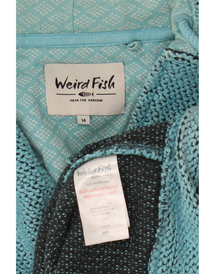 Suéter feminino com capuz e zíper estranho Fish Reino Unido 14 grande algodão turquesa